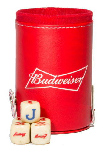 Cubilete Cerveza Budweiser Con Portadados. 5 Dados Grabados