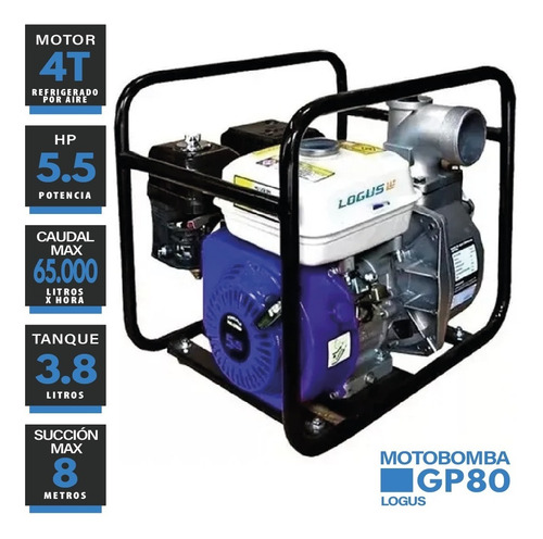 Imagen 1 de 4 de Motobomba Agua Naftera 2 Pulgadas 5.5hp Succión 8m Logus