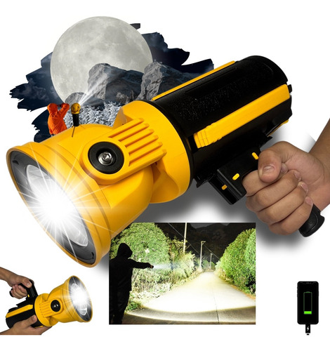 Lanterna Led Grande Recarregável Farol De Mão Forte Potente