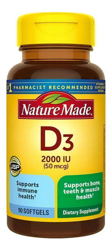 Vitamina D3 Corazon Huesos Salud 2,000 Iu 100 Cap Suplemento Sabor Neutro