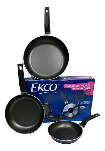 Juego De 3 Sartenes De Aluminio Grueso/teflon Azul