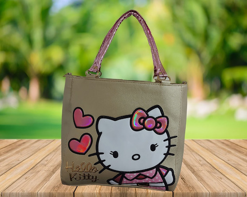 Imagen 6 de 7 de Bolsa De Mano De Dama, De Hello Kitty En Color Dorado 1