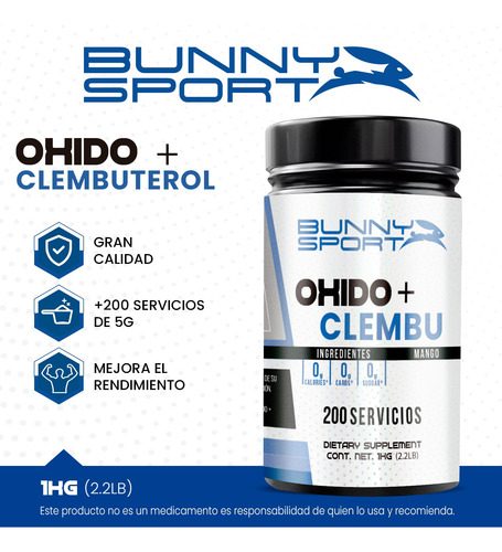 Óxido Nítrico + Clembu 1kg Pre Entreno Bunny 200 Servs Mango