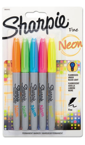 Marcadores Sharpie - Neon Permanente Punta Fina 5 Colores 