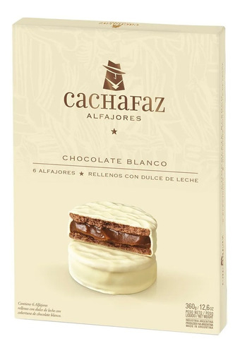 Alfajor Cachafaz Chocolate Blanco Negro X 6u - Sr Goloso