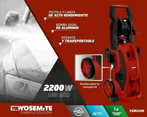Imagen 3 de 6 de Hidrolavadora Alta Presión 180 Bar 2200w + Acc - Yosemite
