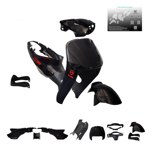 Kit Plasticos Zanella Zb G4 Tunning Negro Bicapa + Calcos