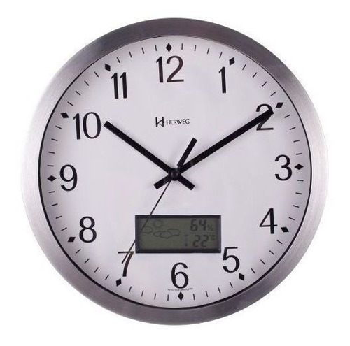 Relógio Parede Herweg 6721 079 Aluminio Termometro Higrometr