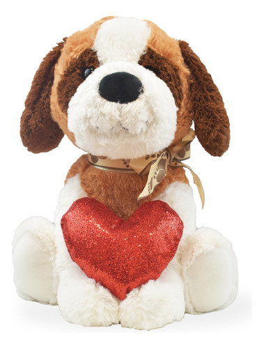 Peluche Perro Con Corazon 35 Cm Color Marron con Blanco