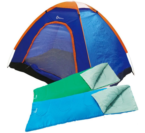 Carpa 2 Personas - Facil Armado + 2 Bolsas De Dormir Camping