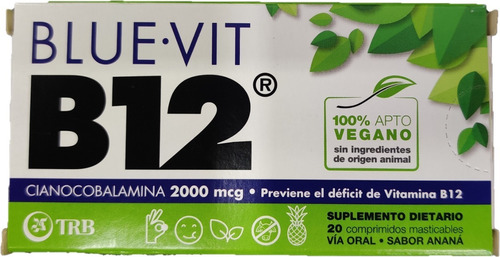 Blue Vit B12 2000mcg 100% Vegano 20 Comprimidos Masticables 