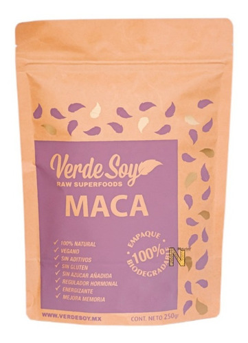 Maca Orgánica En Polvo (250 Gramos) Verde Soy