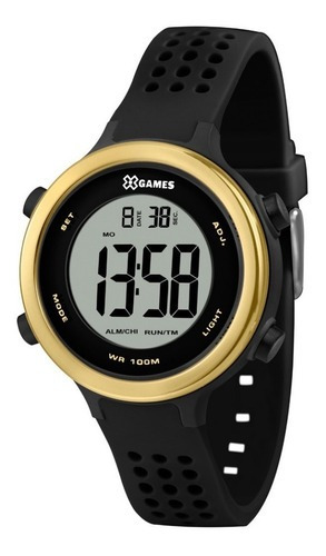 Relogio Feminino Digital Esportivo Preto Com Dourado Xfppd06