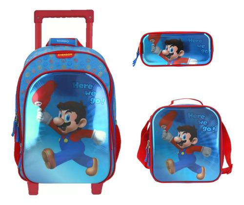 Kit Mochila Lonchera Y Lapicera Mario Primaria Vs2356