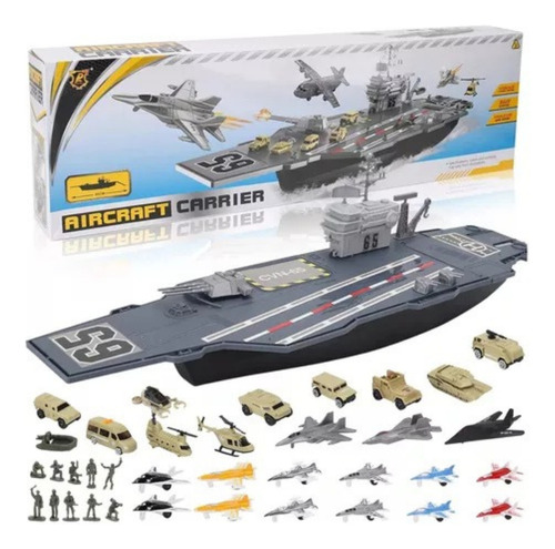 Barco Militar Porta Aviones Con Accesorios De 86cm Plástico