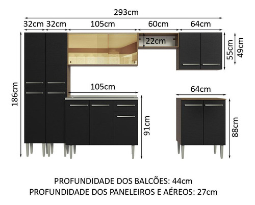 Cocina Integral Completa 293cm Con Tarja Emilly Madesa Mm 07