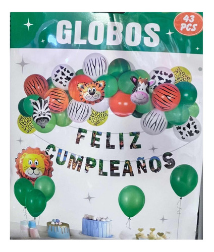 Globos Animales De La Selva Leon Cebra Tigre 43 Piezas