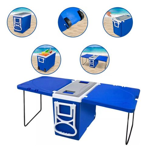 Caixa Térmica Cooler 32 L Com Mesa Praia Camping 3 Em 1