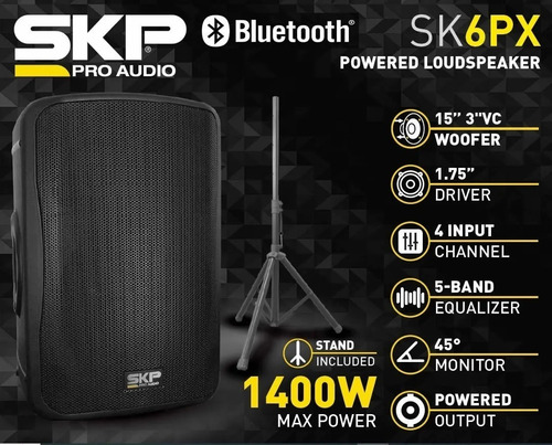 Monitor de escenario SKP SK-6PX con bluetooth negro 110V/220V