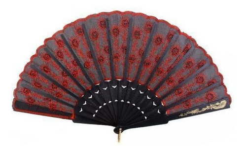 Abanico De Pavo Real Plegable Con Lentejuelas De Seda De Est