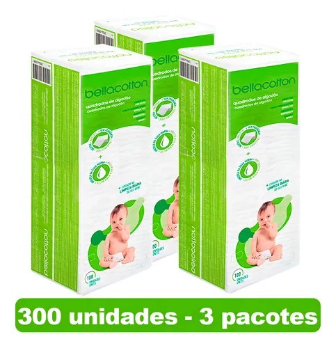 Algodão Quadrado Bellacotton 3 Pacotes com 100un Cada - Uso Higiê...