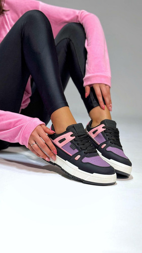 Zapatilla Mujer Negro Rosa Moda Calidad Urbana Wake Blok Negro 37 Ar