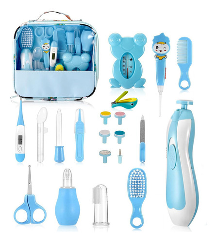 Kit De Higiene Cuidado Bebé Termómetro Salud Manicure 20pzs Color Azul