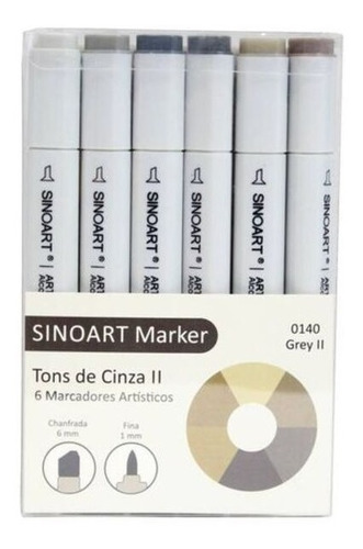 Marcador Artístico Marker Sinoart 6tons De Cinza2 Tipo Copic