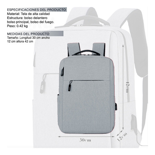 Mochila Antirrobo Impermeable Ergonómica Con Carga Usb Para Laptop 15 Pulgadas Gran Capacidad
