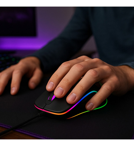 Mouse Gamer Para Jogo 4800 Dpi Óptico Chroma Com Luzes Led Rgb 7 Botões Preto Digital Informática