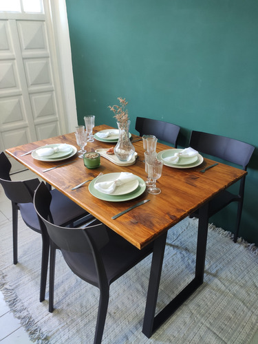 Mesa Industrial Comedor Madera Y Hierro 180cm X 80cm Roble Negro