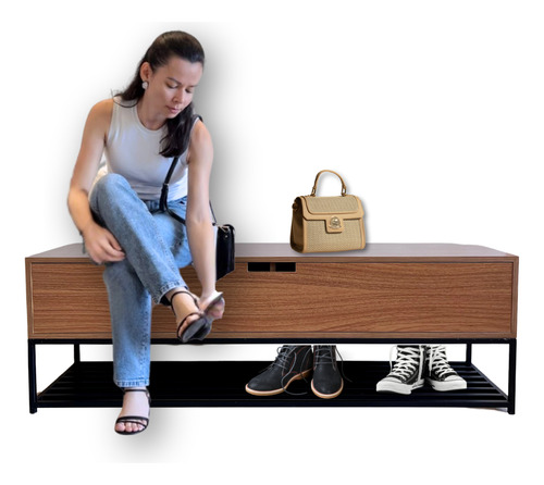 Banco Sapateira Com Porta Balcão organizador para sapatos Rack recamier aparador armário puff sala quarto hall de entrada 130cm freijó