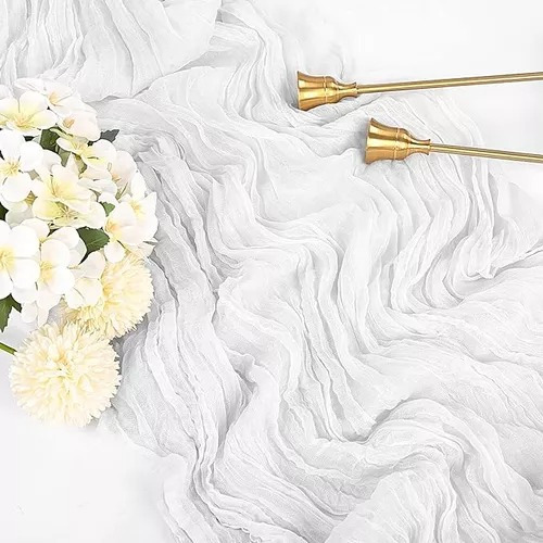 2pzs Caminos De Mesa Gasa Elegante Boho Decoración Boda Color Turquesa Blanca Mantel Decorativo Decoración de Mesa Decoración de Fiesta Bebé Bautizo Cumpleaños Celebración Estilo Vintage Decoración