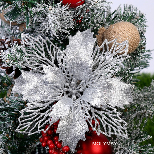 20 Pcs Flores De Navidad Con Clip Decoraciones Navideñas