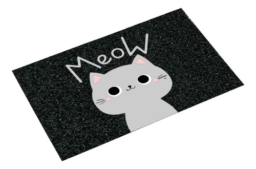 Tapete Capacho Meow Gato Porta Casa Divertido Presente Home Cor Preto Desenho do tecido Trama Vinílica 13mm Emborrachado Antiderrapante