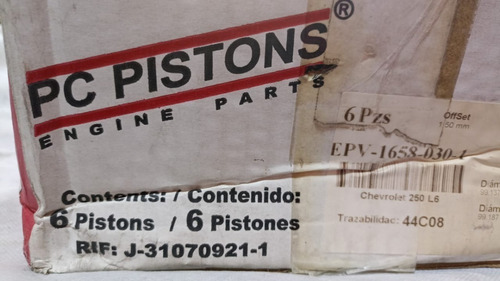 Pistones 030 Chevrolet Motor 250 030 (jgo 6) Pv-1658-030)