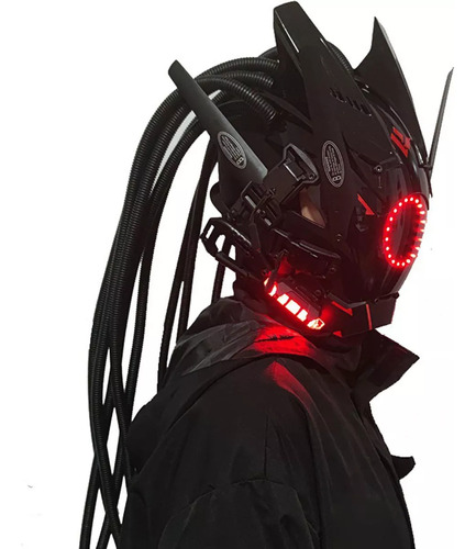 Casco Cyberpunk Con Máscara Punk Led De Trenzas Para Estilo