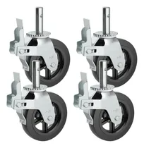 Comprar Kit 4 Rodízios Para Andaime Giratórios Com Trava Dupla Freio Industrial Eixo 35mm Capacidade 1600kg Tamanho 6x2 Roda 6 Polegadas Borracha Marca Rrj