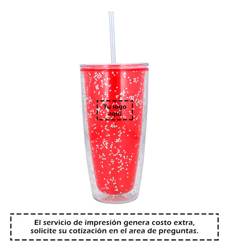 Vaso Doble Pared Con Glitter De 750ml
