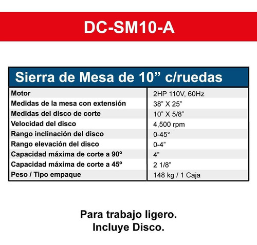 Sierra De Mesa De 10 , Motor 3hp, 110/220 Silverline Sm10a
