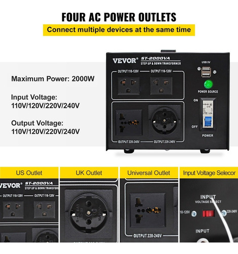 Transformador Variable 2000w Voltaje 240v A 110v, 110v A 240