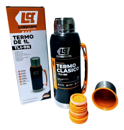 Termo Acero Inoxidable Lusqtoff 1 Lts Negro Tapón Cebador