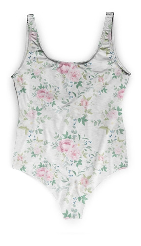 Maiô Body Bori Feminino Verão Floral Florido Rosas Folhas