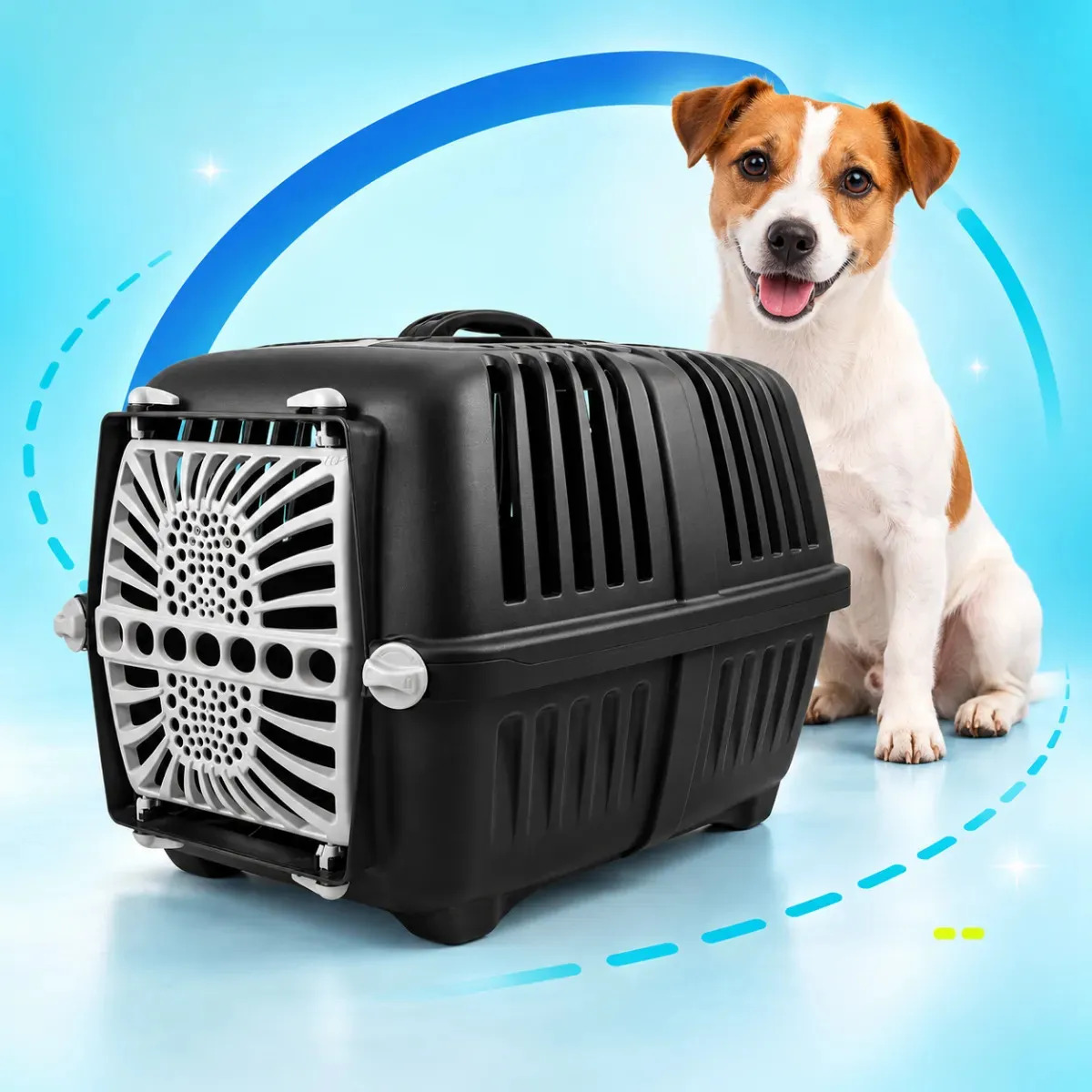 Transportadora Black Con Puerta De Plastico 48 X 31.5 X 33 Cm Color Negro Para Perro Pequeño Ventilacion Base Antiderrapante