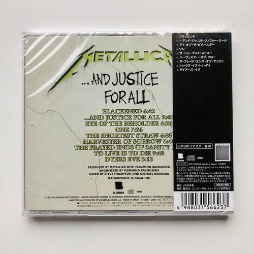 Metallica And Justice For All Cd Japon Edicion Li Remastered