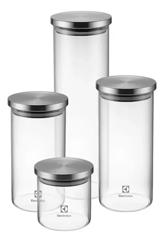 Conjunto 4 Potes Herméticos De Vidro Tampa Inox Electrolux Prateado