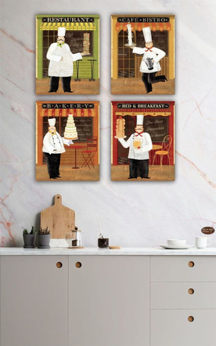 Chef Postres Cuadros Decorativos Para Cocina  (4pz)  23x23cm