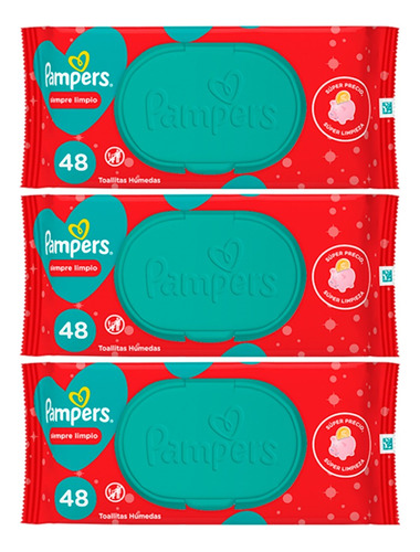 Pampers Kit X3 Toallitas Húmedas Siempre Limpios Bebes 48u