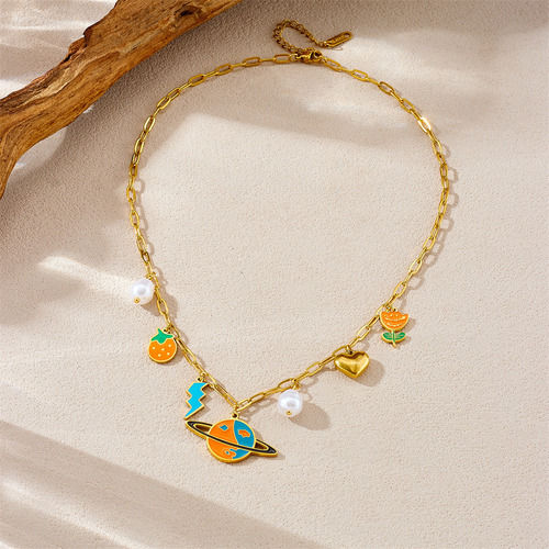 Collares De Acero Inoxidable Planet Enamel Para Mujer
