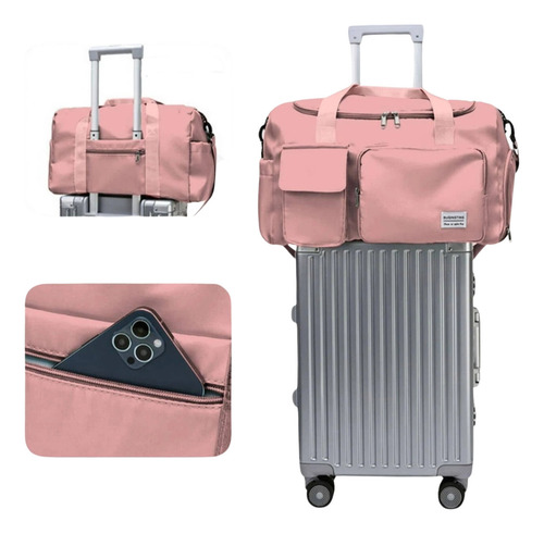 Bolsa Fitness Durável Com Espaço Para Tênis Separado Cor Rosa Liso